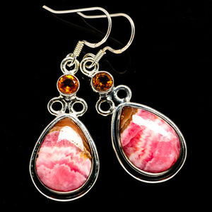 Pink Rhodochrosite and Citrine Earrings 925 SS